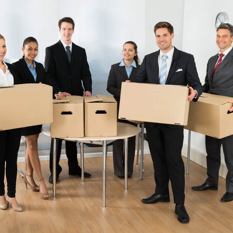 Employees In Office Holding Cardboard Boxes